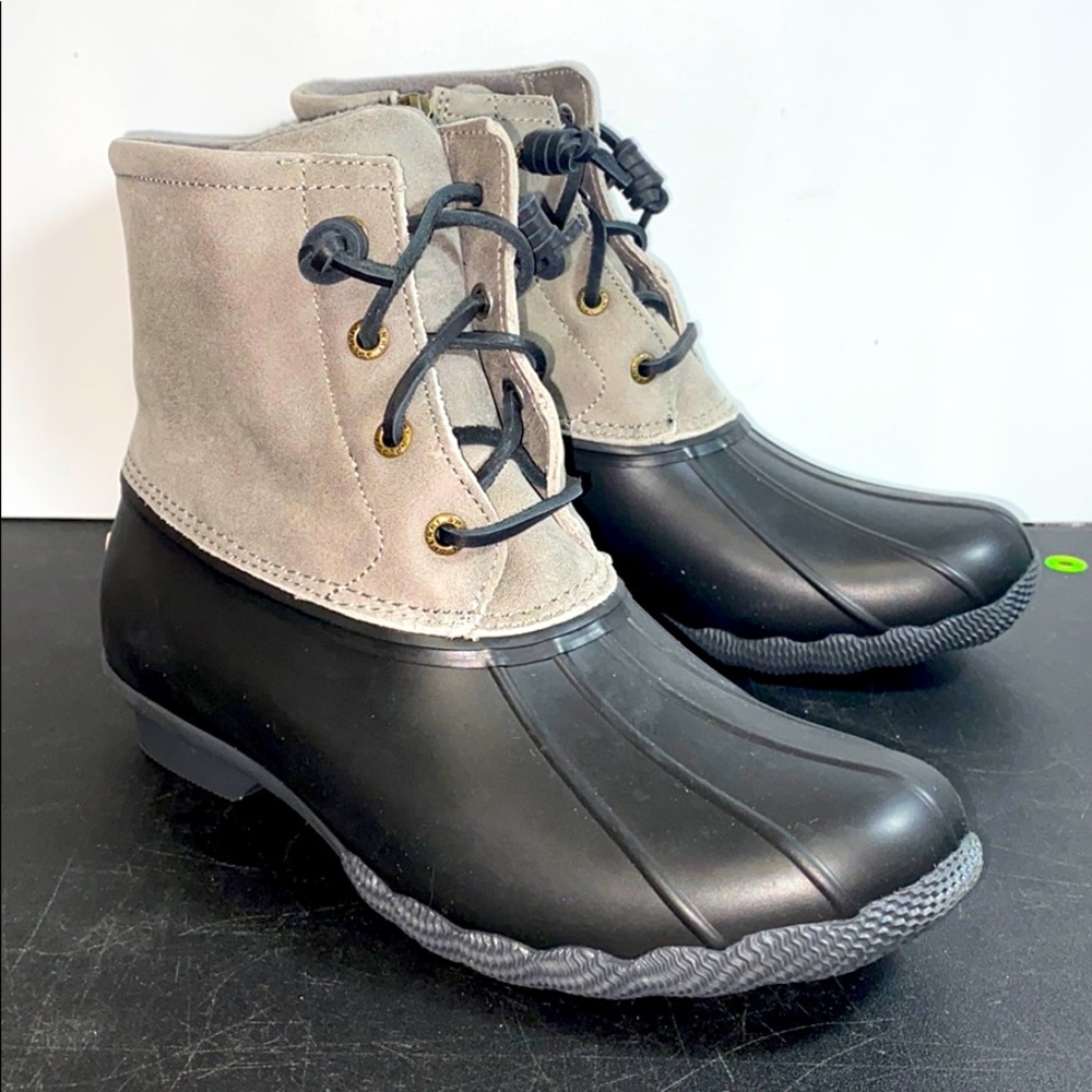 Sperry Saltwater Leather & Rubber Boots Black Grey